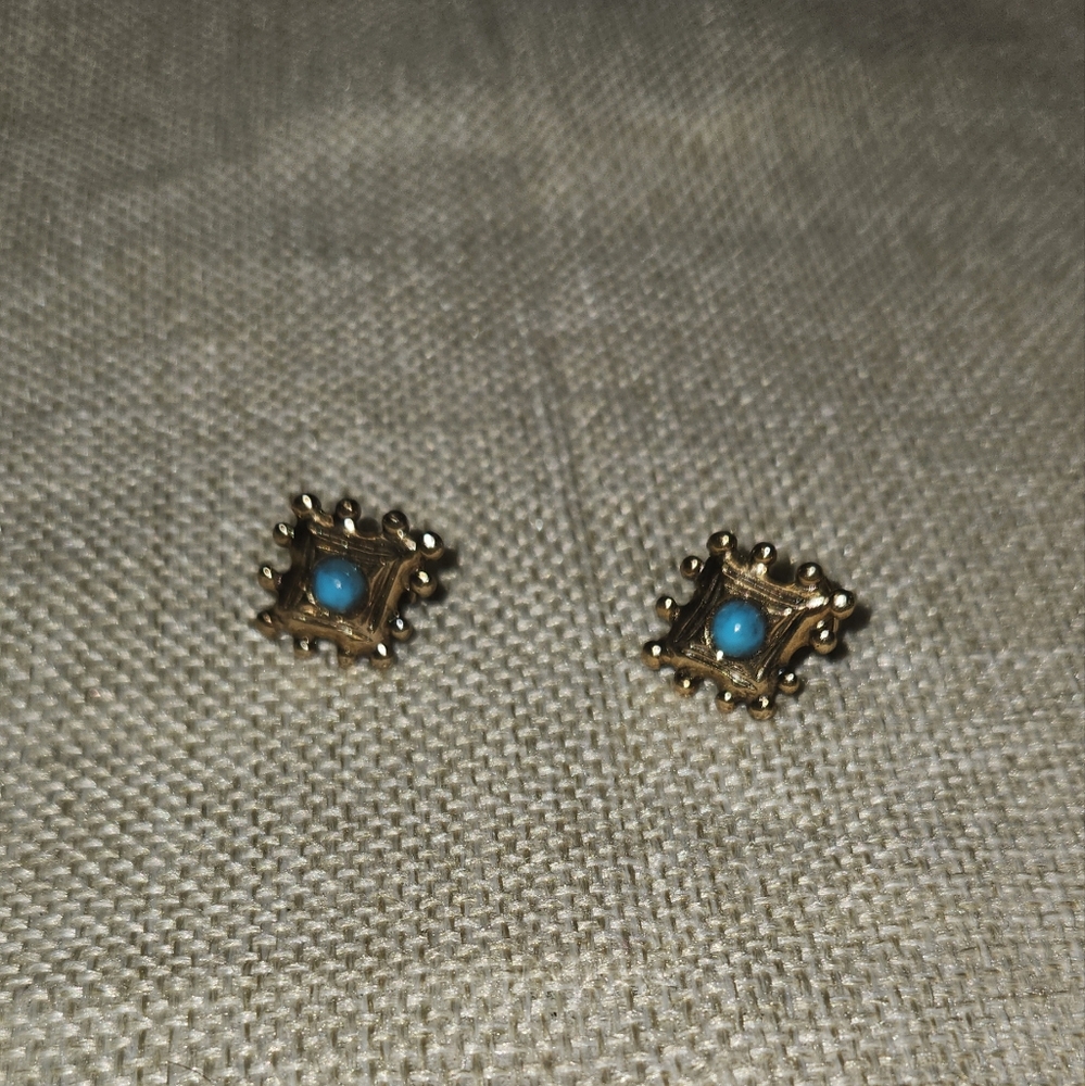 Gold and Turquoise Clip-On Earrings